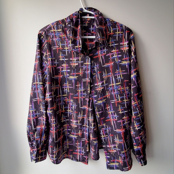 90s Vintage Satin Button Up Blouse - Picture 1 of 12